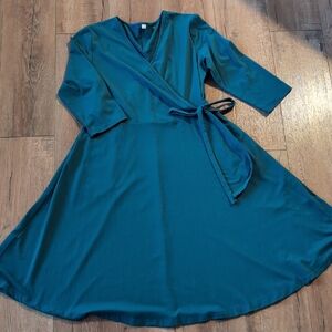 Chic Teal Long Sleeve Wrap Dress